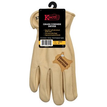 Kinco 98-L Driver Gloves, Men's, L, Keystone Thumb, Easy-On Cuff, Cowhide Leather, Tan