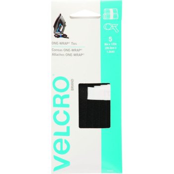 VELCRO Brand One Wrap 91426 Fastener, 1/2 in W, 8 in L, Velcro, Black