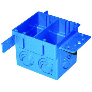 Carlon A238 Outlet Box, 2 -Gang, 5 -Knockout, PVC, Blue, Bracket Mounting