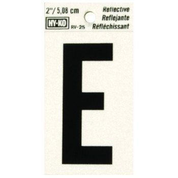 Hy-Ko RV-25/E Reflective Letter, Character: E, 2 in H Character, Black Character, Silver Background, Vinyl