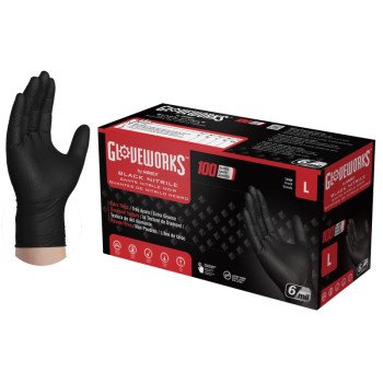 Gloveworks GWBN46100 Heavy-Duty Disposable Gloves, L, Nitrile, Powder-Free, Black, 9-1/2 in L