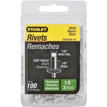 STANLEY PAA42W-1B Pop Rivet, Reusable, 1-1/2 in L, Aluminum, 100/PK