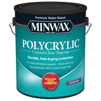 Minwax Polycrylic 13333000 Waterbased Polyurethane, Liquid, Crystal Clear, 1 gal, Can