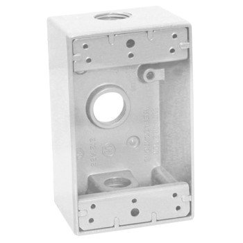 Teddico/Bwf 1753W-1 Outlet Box, 1-Gang, 3-Knockout, 3-3/4 in, Metal, White, Powder-Coated