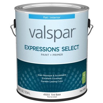 Valspar Expressions Select 4100 028.0041003.005 Latex Paint, Acrylic Base, Flat, Tint Base, 1 qt, Plastic Can