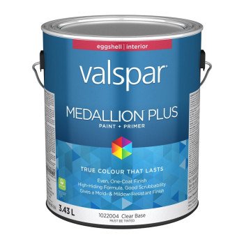 Medallion Plus 029.1022004.007 Interior Paint and Primer, Acrylic, Eggshell, Clear, 1 gal, 37 sq-m Coverage Area