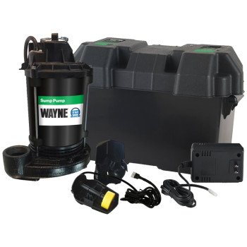 Wayne ESP25N Battery Backup Sump Pump with Automatic Switch, 12 VDC, 1-1/2 in Outlet, 15 ft Max Lift Head, 48 gpm