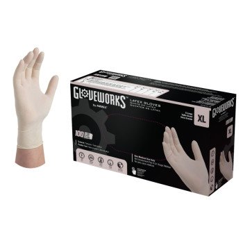 Gloveworks TLF48100 Disposable Gloves, XL, Latex, Powder-Free, Ivory, 14.37 in L