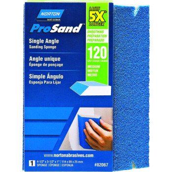 Norton ProSand 82067 Sanding Sponge, 4-1/2 in L, 3-1/2 in W, 120 Grit, Medium, Aluminum Oxide Abrasive