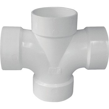 Canplas 192189 Double Sanitary Pipe Tee, 3 x 1-1/2 in, Hub, PVC, White