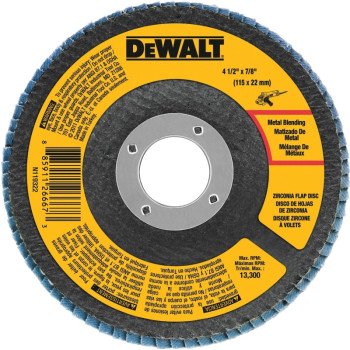 DEWALT DWA8207 Flap Disc, 4-1/2 in Dia, 7/8 in Arbor, Coated, 60 Grit, Medium, Zirconia Abrasive, Fiberglass Backing