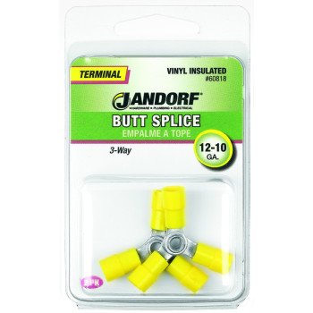 Jandorf 60818 Butt Splice Connector, 12 to 10 AWG Wire, Vinyl Insulation, Copper Contact, Yellow