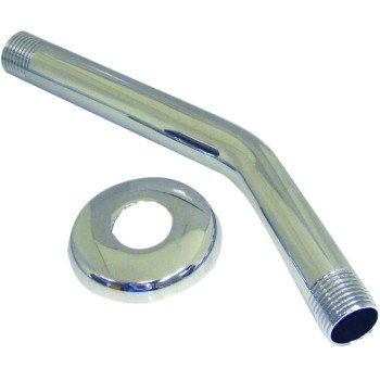 Danco 89179 Shower Arm with Flange, 1/2 in Connection, Threaded, 8 in L, Brass, Chrome Plated