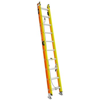 Werner GLIDESAFE T6200-2GS Series T6220-2GS Extension Ladder, 19 ft H Reach, 300 lb, 20-Step, Fiberglass, Orange/Yellow