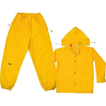 CLC R102M Rain Suit, M, 170T Polyester, Yellow, Detachable Collar