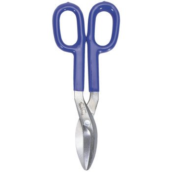 Irwin 22010 Tinner Snip, 10 in OAL, 2 in L Cut, Curved, Straight Cut, Steel Blade, Double-Dipped Handle, Blue Handle