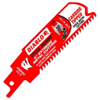 Diablo DS0408CFC Reciprocating Saw Blade, Applicable Materials: Cast Iron, Stainless Steel, 1 in W, 4 in L, 8 TPI