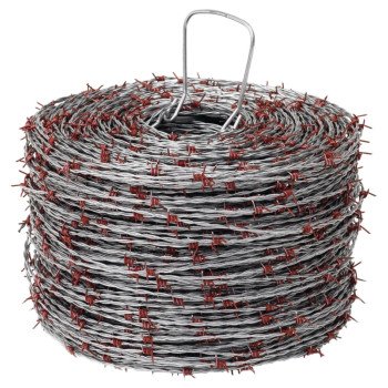 Red Brand 72600 Barbed Wire, 1320 ft L, 15-1/2 ga Gauge, High-Tensile Barb, 5 in Points Spacing, Galvanized Steel