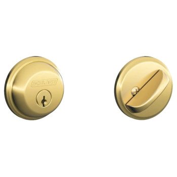 Schlage B60505 Deadbolt, 1 Grade, SC1 Key, Metal, Bright Brass, 2-3/8, 2-3/4 in Backset, C Keyway