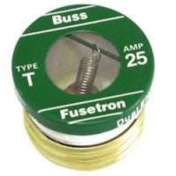 Bussmann T-25 Plug Fuse, 25 A, 125 V, 10 kA Interrupt, Plastic Body, Low Voltage, Time Delay Fuse