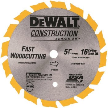 DEWALT DW9055 Circular Saw Blade, 5-3/8 in Dia, 10 mm Arbor, 16-Teeth, Carbide Cutting Edge