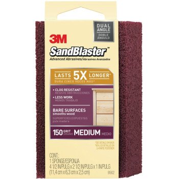 3M SandBlaster 9562 Sanding Sponge, 4-1/2 in L, 2-1/2 in W, 150 Grit, Medium, Aluminum Oxide Abrasive