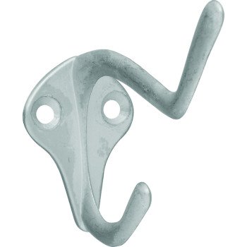 National Hardware SPB1435 N830-162 Coat and Hat Hook, 2-Hook, Zinc, Satin Nickel