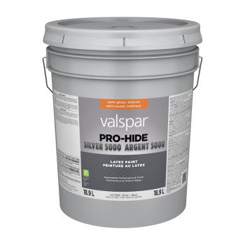 Pro-Hide Silver 5000 029.1073000.008 Interior Paint, Semi-Gloss, White, 5 gal, 37 sq-m Coverage Area