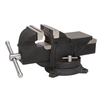 Vulcan JL25012 Bench Vise, 5 in Jaw Opening, 3/8 in W Jaw, 2.5 in D Throat, Cast Iron Steel, Serrated Jaw