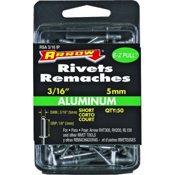 Arrow RSA3/16IP Pop Rivet, Short, 1/8 in L, Aluminum, 50/PK