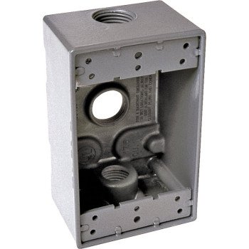 Hubbell 5324-0 Weatherproof Box, 3-Outlet, 1-Gang, Aluminum, Gray, Powder-Coated