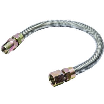 B & K G038SS101136RP Gas Connector, 1/2 in, MIP x FIP, Stainless Steel, 36 in L, 1/2 in OD